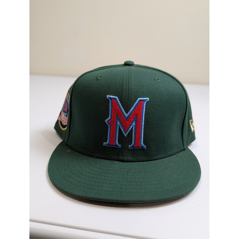 New Era Milwaukee Brewers Fitted Hat‎ Mens 7 5/8 Green Anniversary Patch